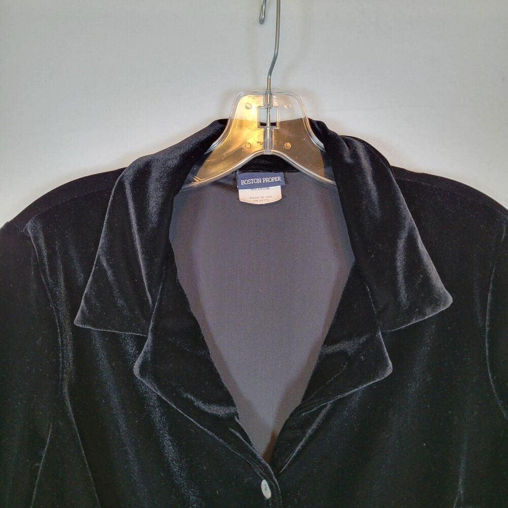 Boston Proper Womens Velvet Button Blouse Top Size Medium Black Evening Holiday - Picture 2 of 10